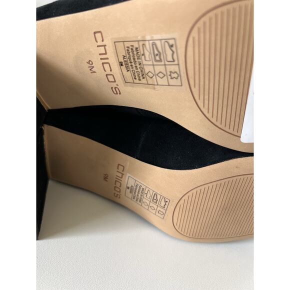 Chico's Black Alessia Suede Faux Pearl Trim Pumps Block Heels Size 9 M - Picture 7 of 8